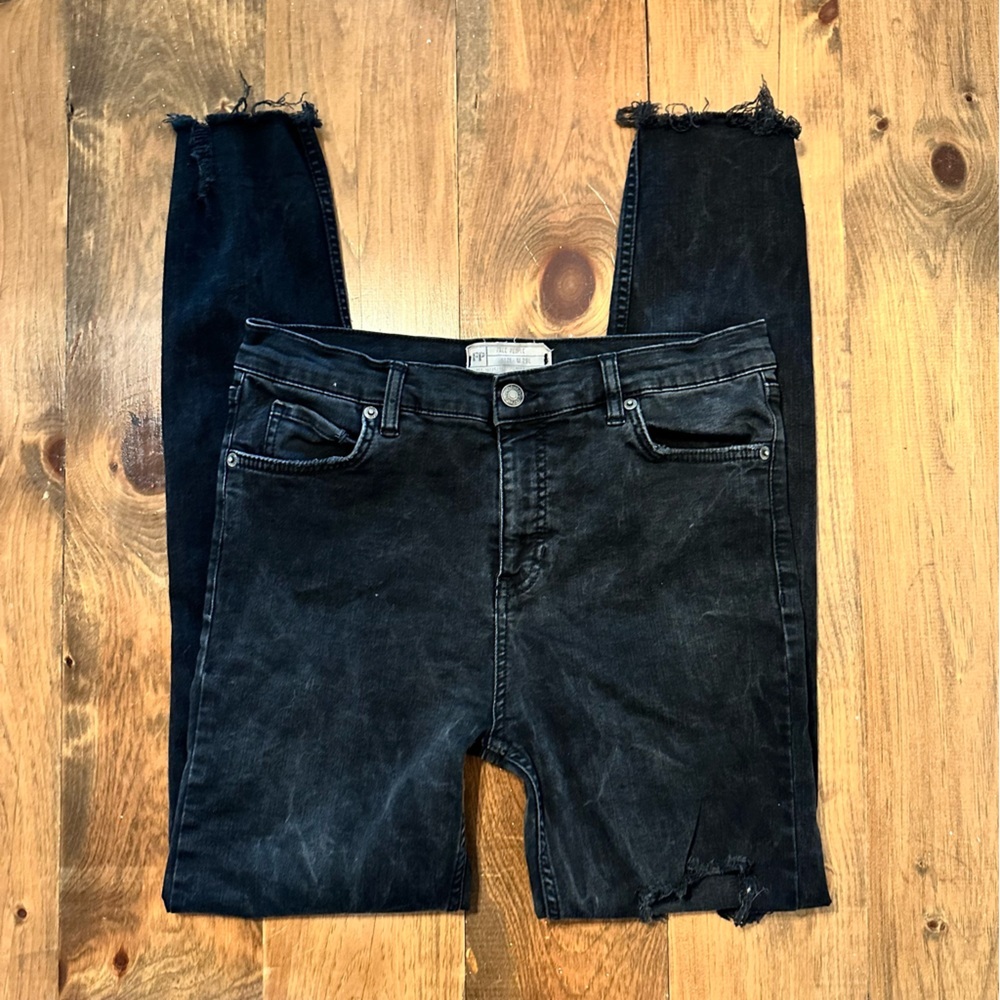 Free People Distressed Black Denim Jeans